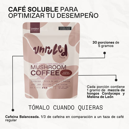 Café Soluble Sabor Avellana con Hongos Adaptógenos y Lteanina